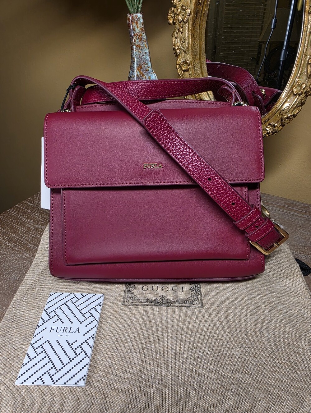 Furla Lady M Red Leather Crossbody Bag (Retail $350) NWT! - Picture 2 of 15